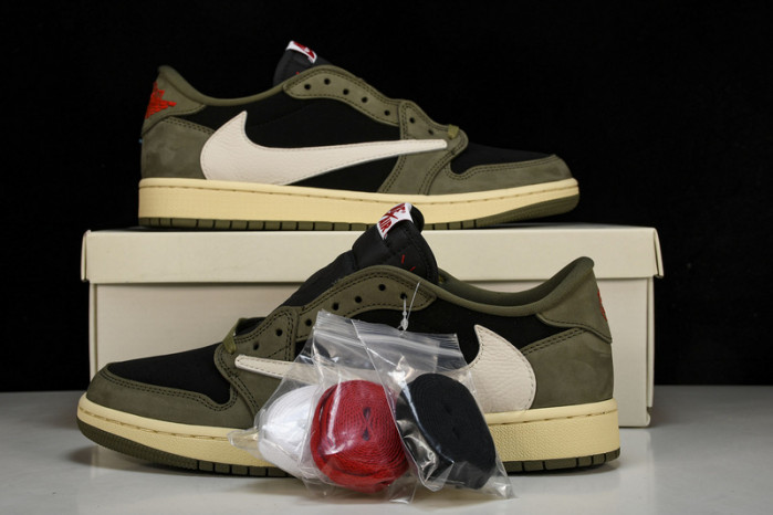 travis scott x air jordan 1 low "black olive" dm7866-002