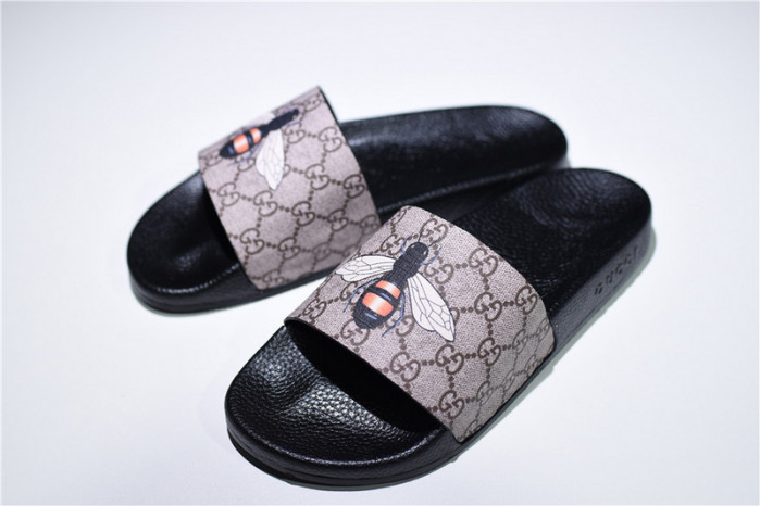 gc leather slide sandal with plaid bee